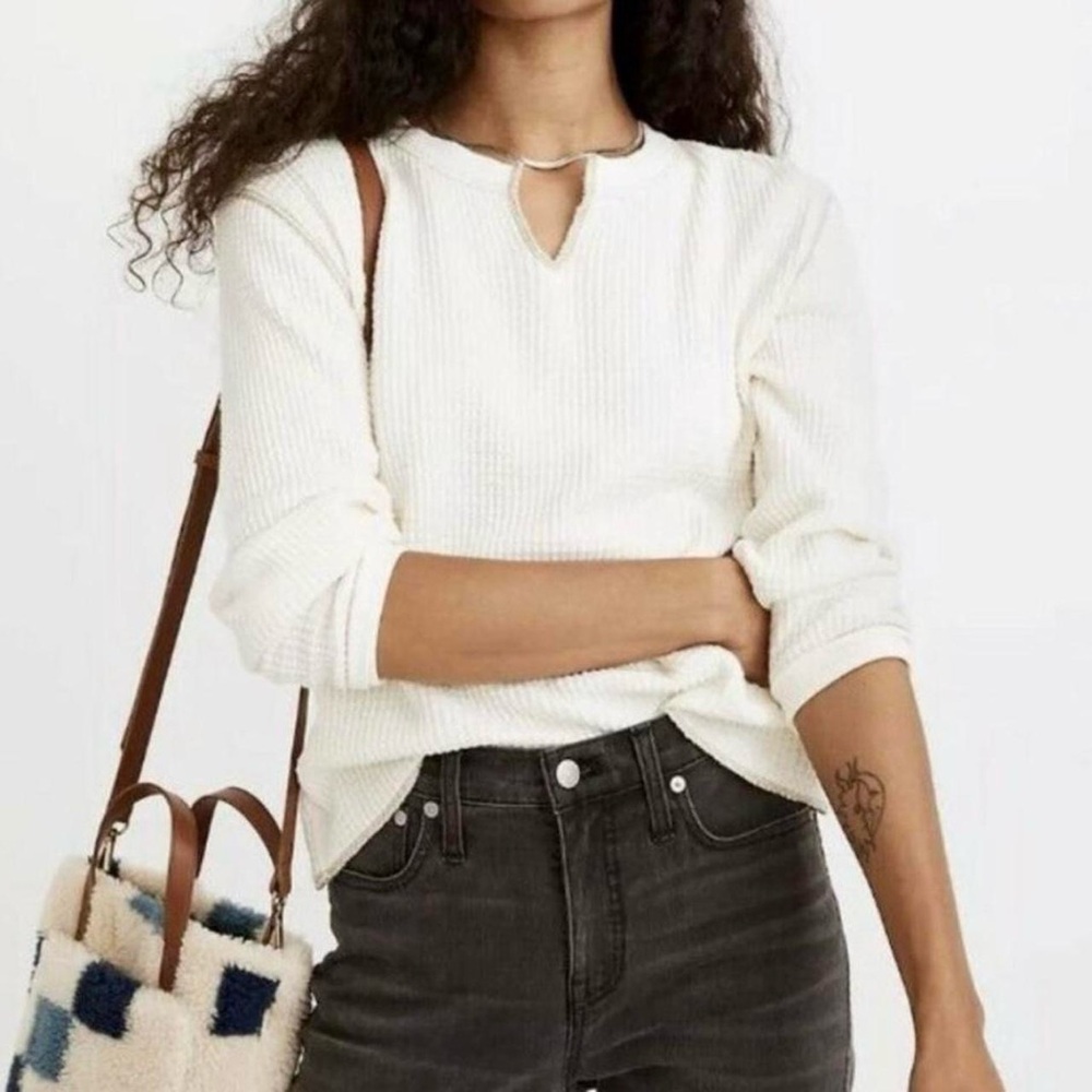 Madewell Waffle Split-Neck Crop Tee Cream